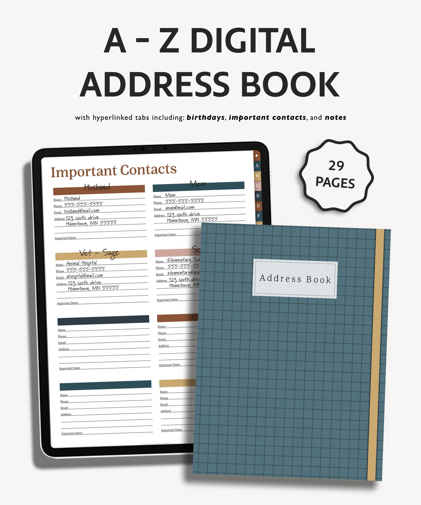 Digital Address Book | Hyperlinked PDF Contact Book