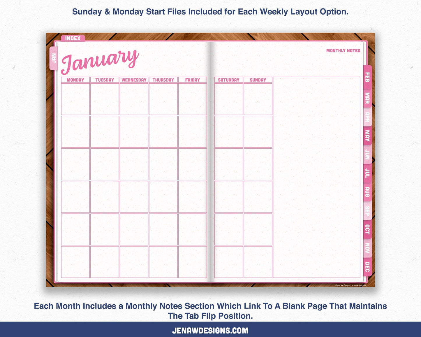 Undated Weekly Digital Planner with Flip Tabs - Jena W Designs