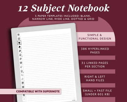 12 Section Notebook | for Supernote