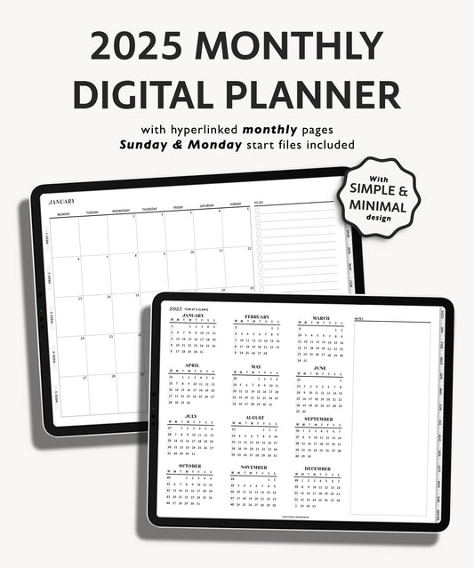2025 Simple Monthly Weekly Digital Planner | Modern Minimal