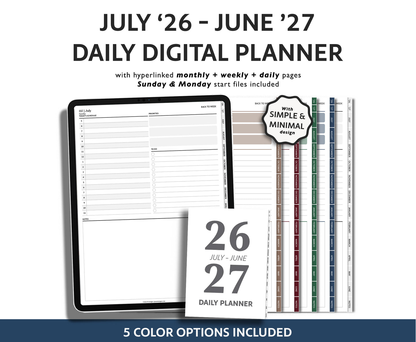 2026 2027 Mid Year Weekly Planner | Minimal Modern Simple Agenda