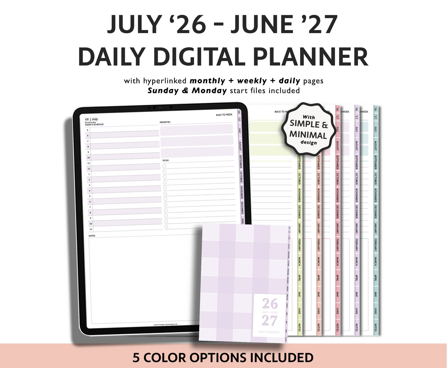 2026 2027 Mid Year Weekly Planner | Minimal Modern Simple Agenda