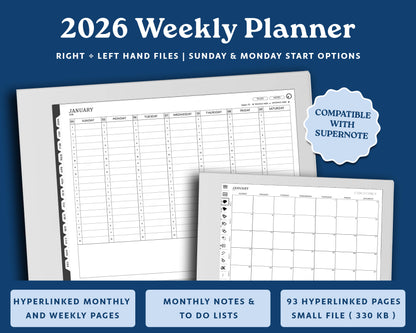 2026 Hourly Weekly Digital Planner | Landscape Planner for Supernote