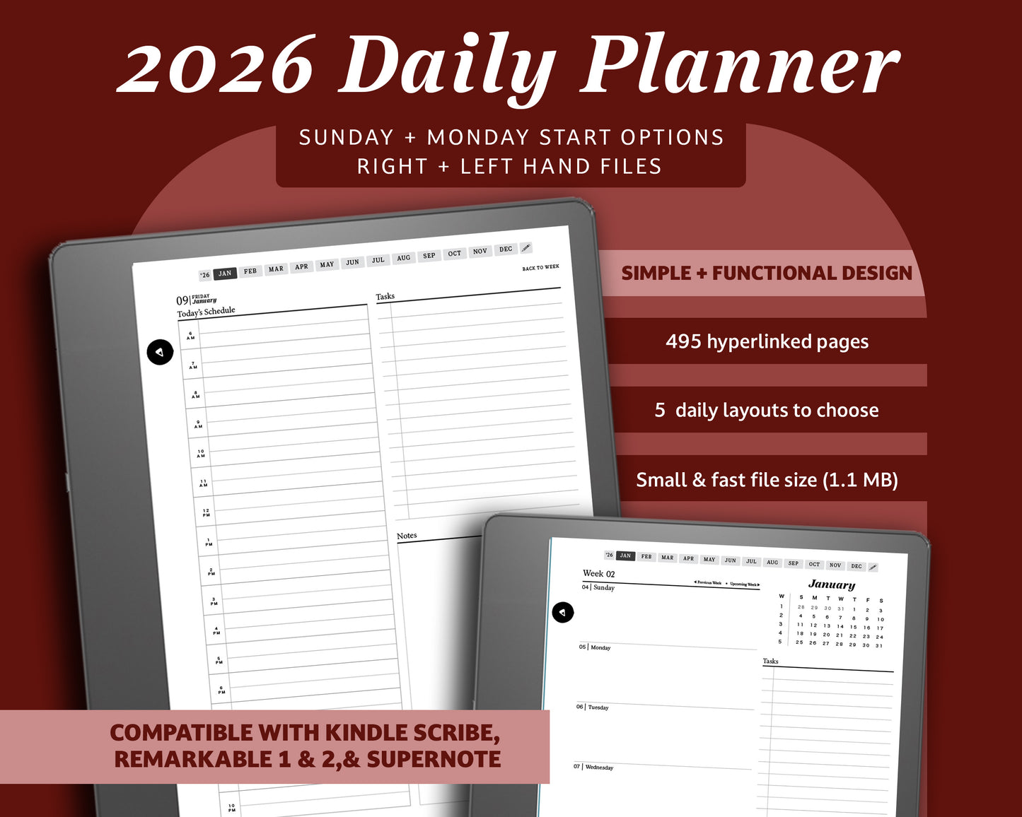 2026 Daily Digital Planner | for Kindle Scribe