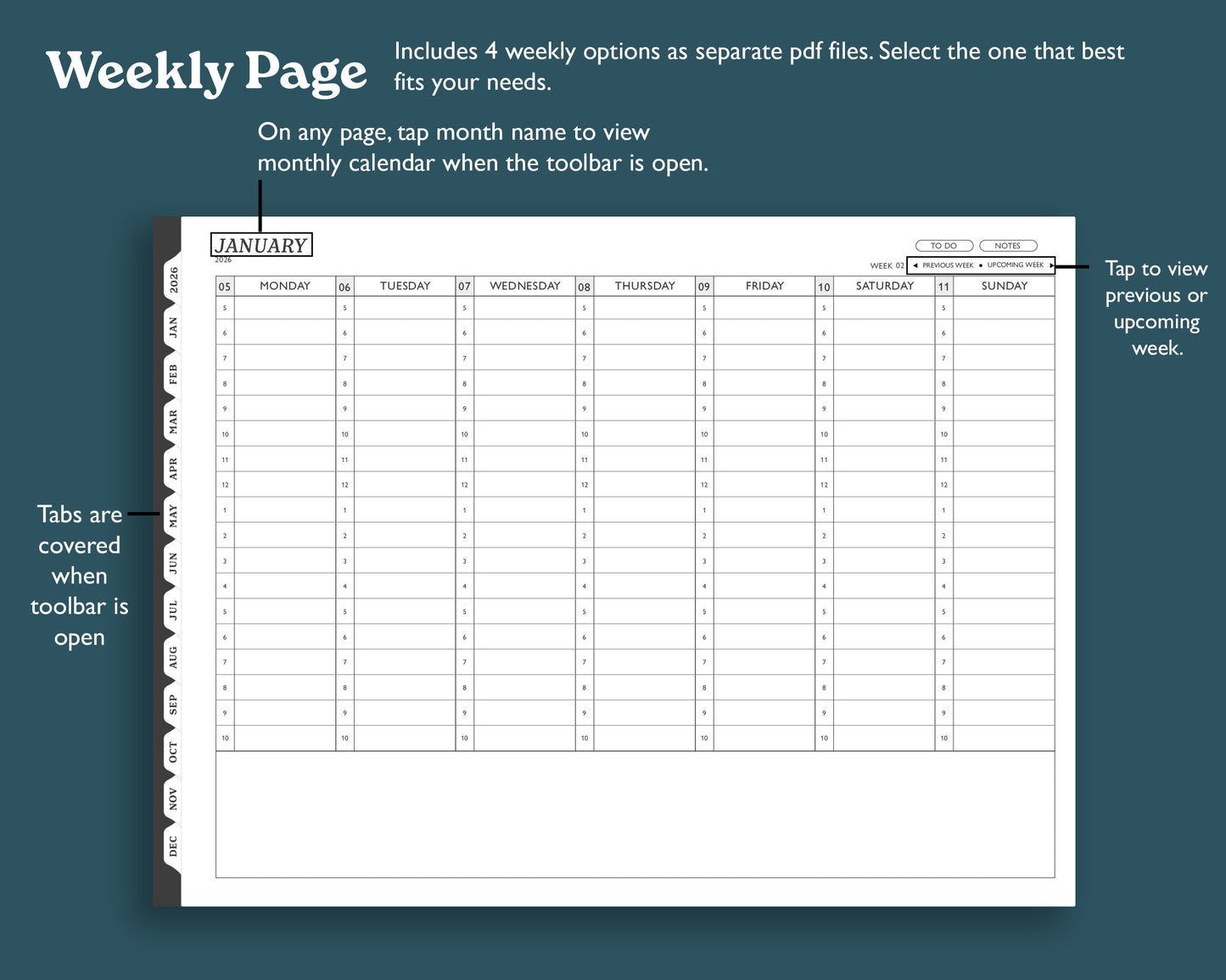 2026 Hourly Weekly Planner | Landscape Planner for reMarkable 2