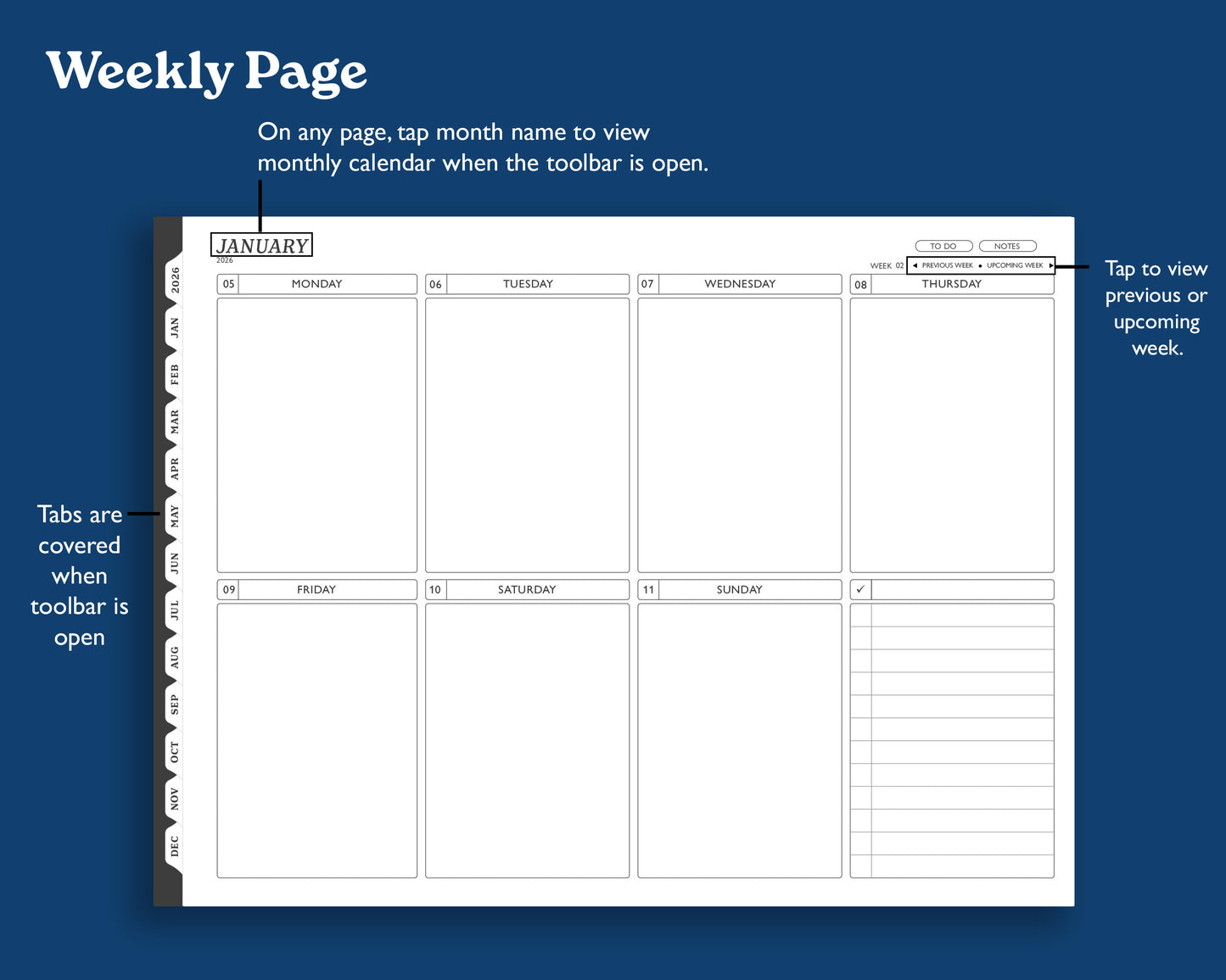 2026 Digital Planner for Supernote: Landscape Monthly Weekly Agenda