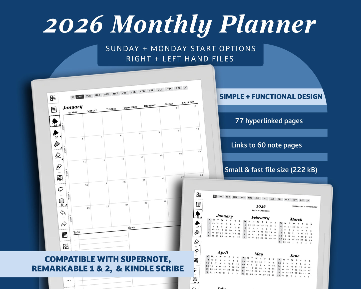 2026 Monthly Digital Planner | for Supernote