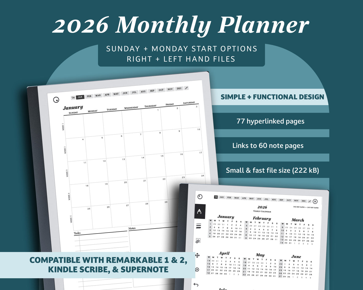 2026 Monthly Planner | for reMarkable