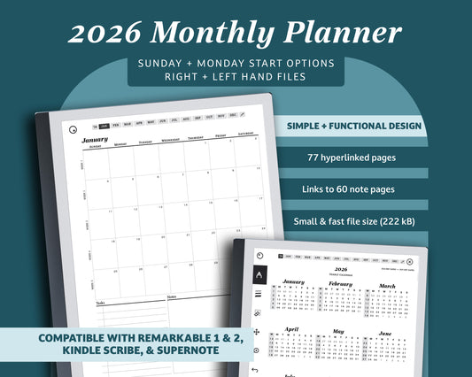 2026 Monthly Planner | for reMarkable