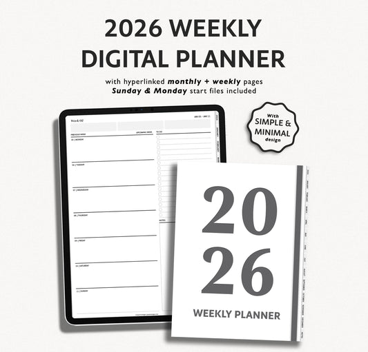 2026 Weekly Digital Planner with hyperlinked monthly and weekly pages for Men