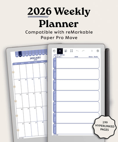 2026 Weekly Digital Planner for reMarkable Paper Pro Move | Minimalist PDF