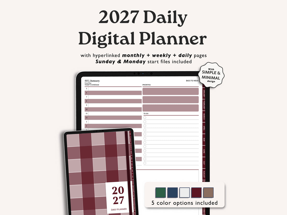 2027 Dated Daily Digital Planner – for iPad & Android Tablets