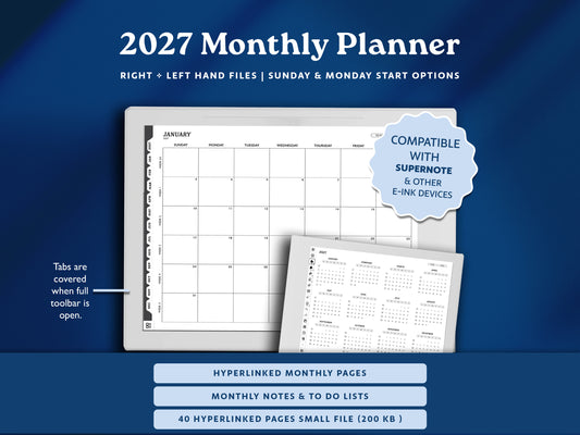 2027 Digital Planner for Supernote: Monthly Agenda (PDF)