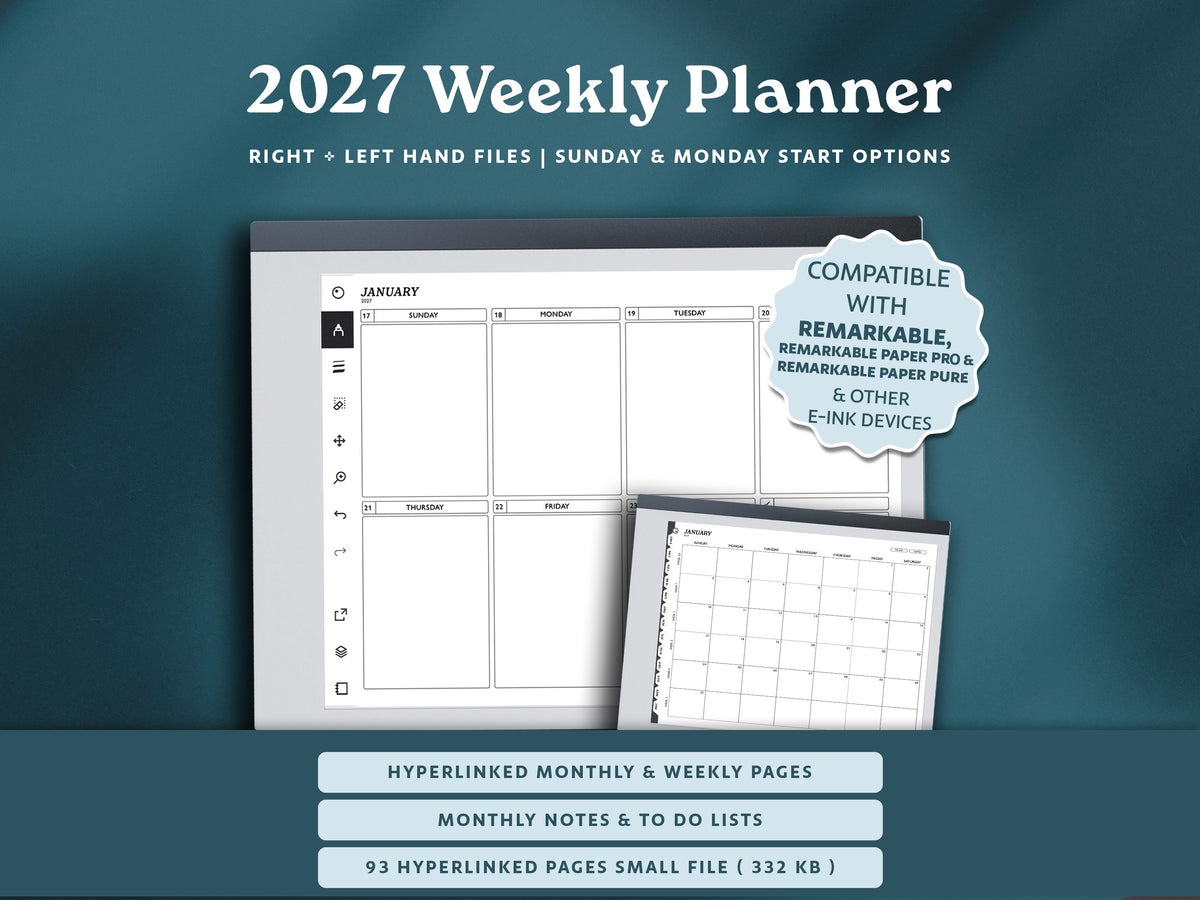 2027 Weekly Planner with To Do Lists | Landscape Planner for reMarkable 2, Paper Pure, Paper Pro