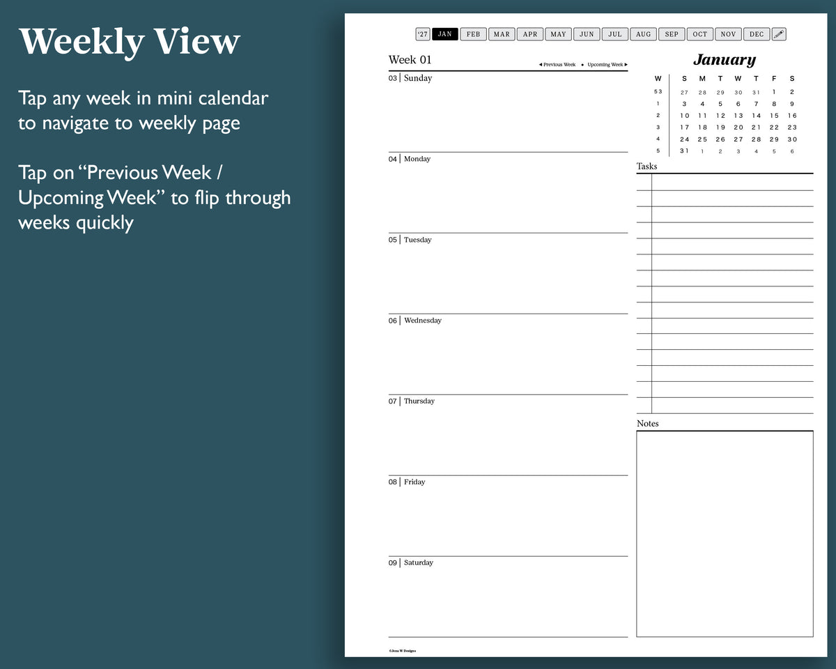2027 Weekly Planner | for reMarkable, Paper Pure, Paper Pro