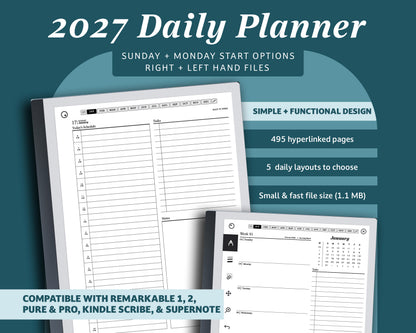 2027 Daily Planner | for reMarkable, Paper Pure, Paper Pro