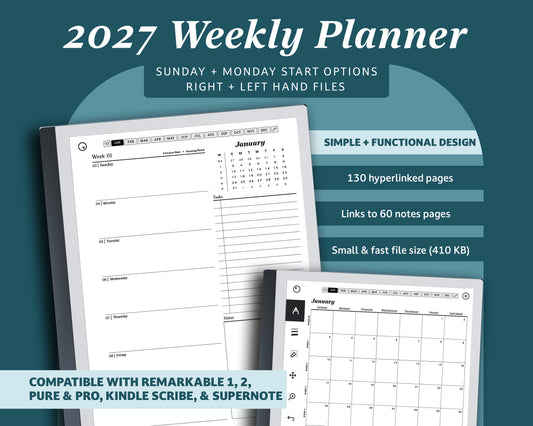 2027 Weekly Planner | for reMarkable, Paper Pure, Paper Pro