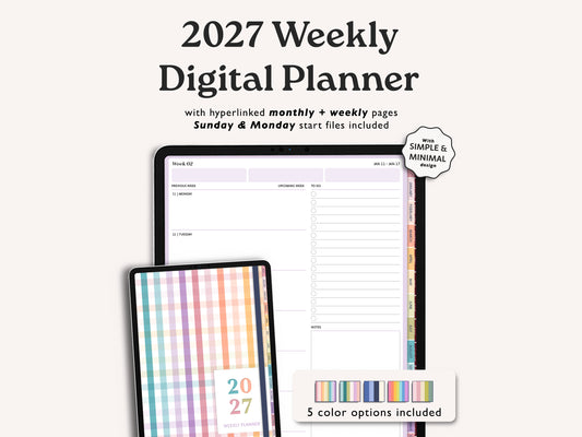 2027 Dated Weekly Digital Planner – for iPad & Android Tablets