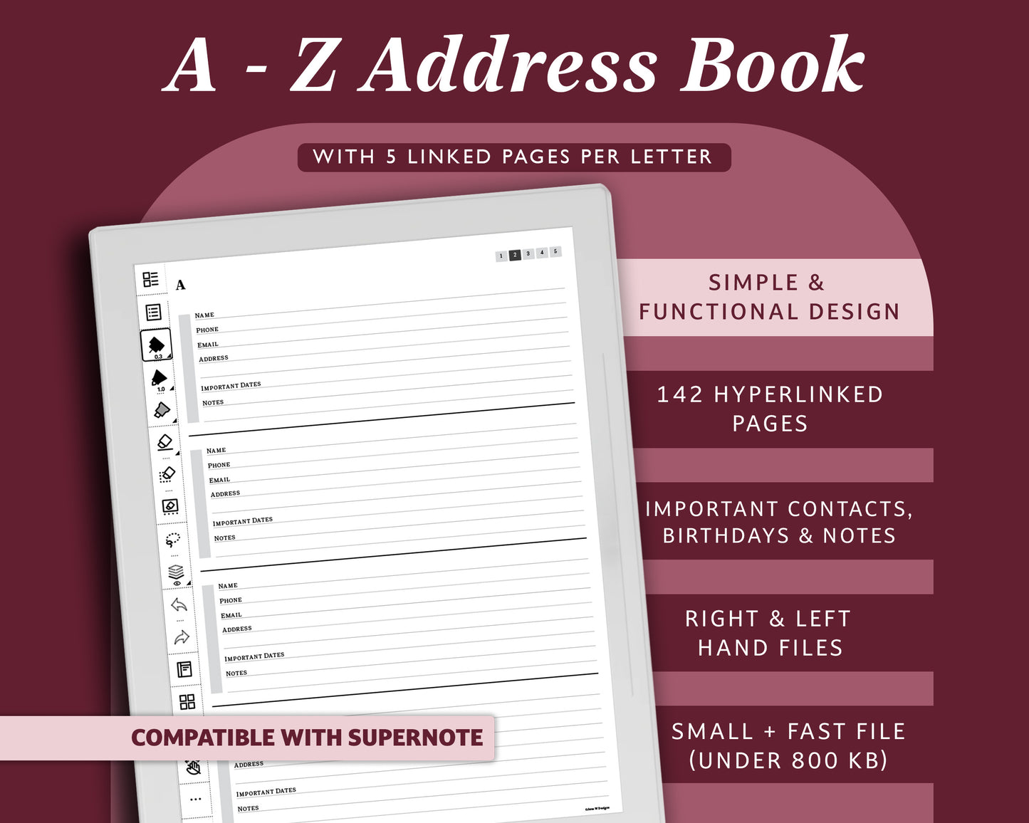 A to Z Address Book | for Supernote