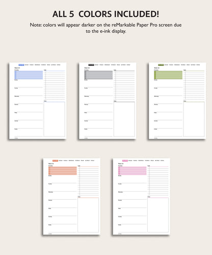 Free One Week Daily Planner | For reMarkable Paper Pro | Device Compatibility Tester