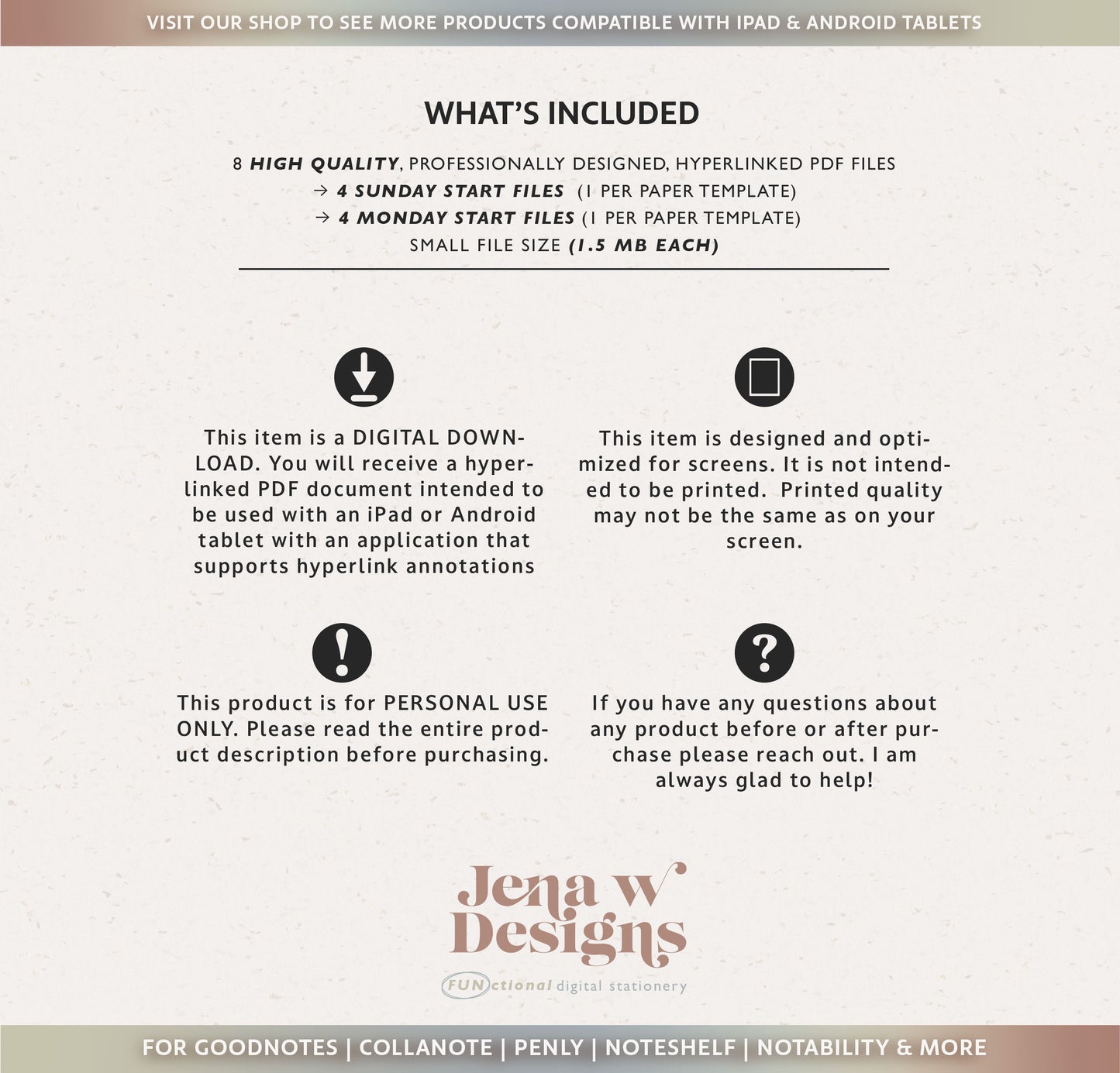 2026 Dated Daily Digital Planner – for iPad & Android Tablets