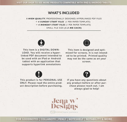 2026 Dated Daily Digital Planner – for iPad & Android Tablets