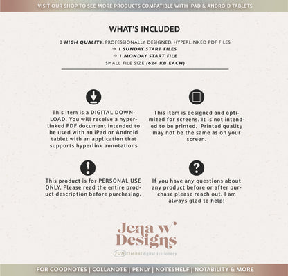 2026 Dated Weekly Digital Planner – for iPad & Android Tablets