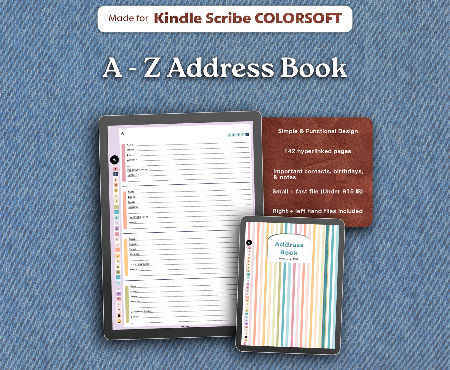 A to Z Address Book | for Kindle Scribe Colorsoft