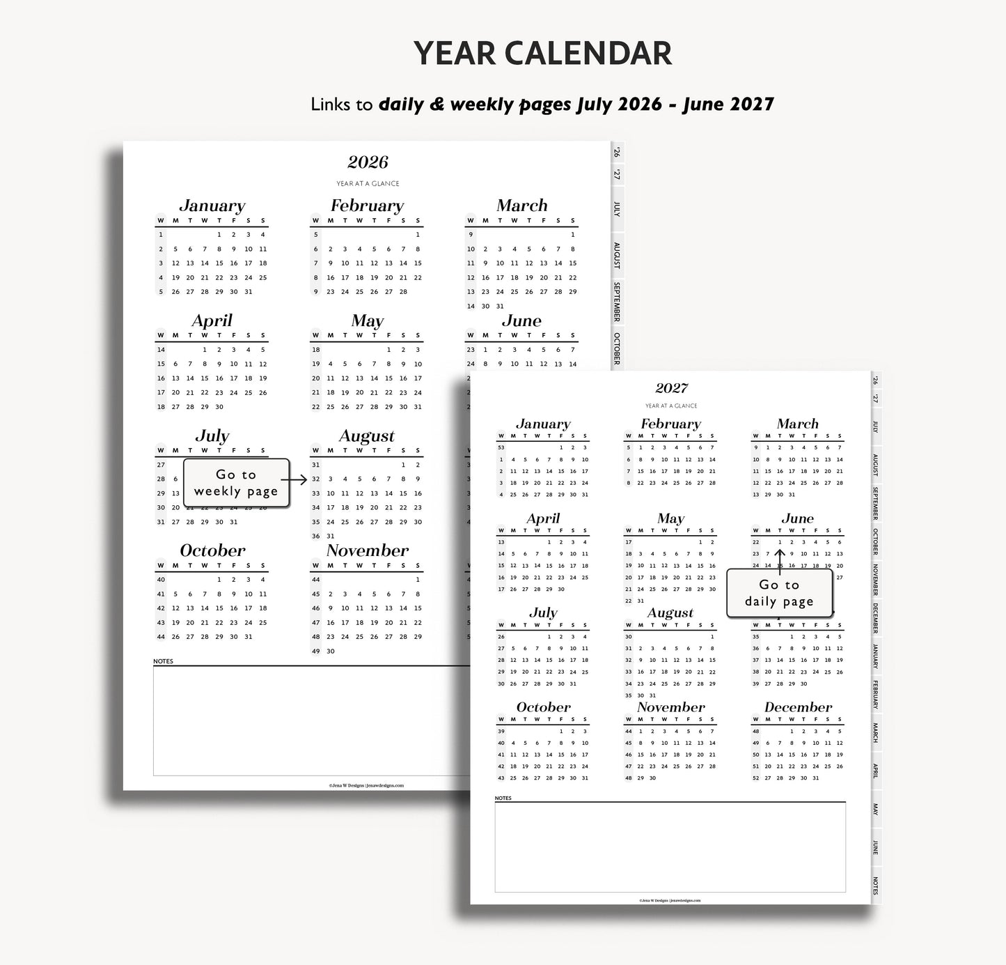 2026 2027 Mid Year Weekly Planner | Minimal Modern Simple Agenda