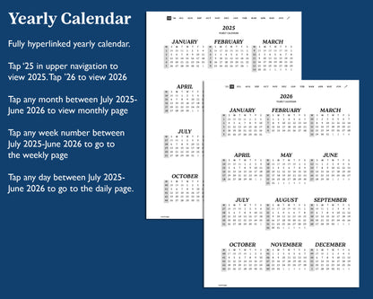 July 2025– June 2026 Digital Planner for Supernote | Hyperlinked Monthly, Weekly & Daily Pages