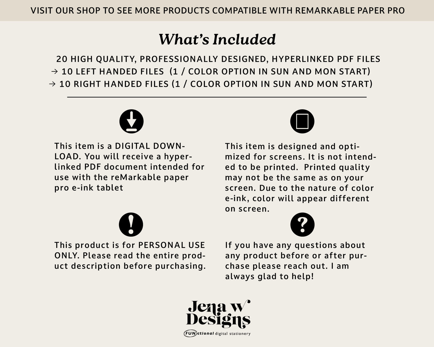 2026 Weekly Digital Planner for reMarkable Paper Pro – Minimalist Hyperlinked PDF Agenda & Digital Notebook | Sunday or Monday Start, 5 Colors