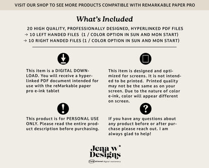 2026 Weekly Digital Planner for reMarkable Paper Pro – Minimalist Hyperlinked PDF Agenda & Digital Notebook | Sunday or Monday Start, 5 Colors