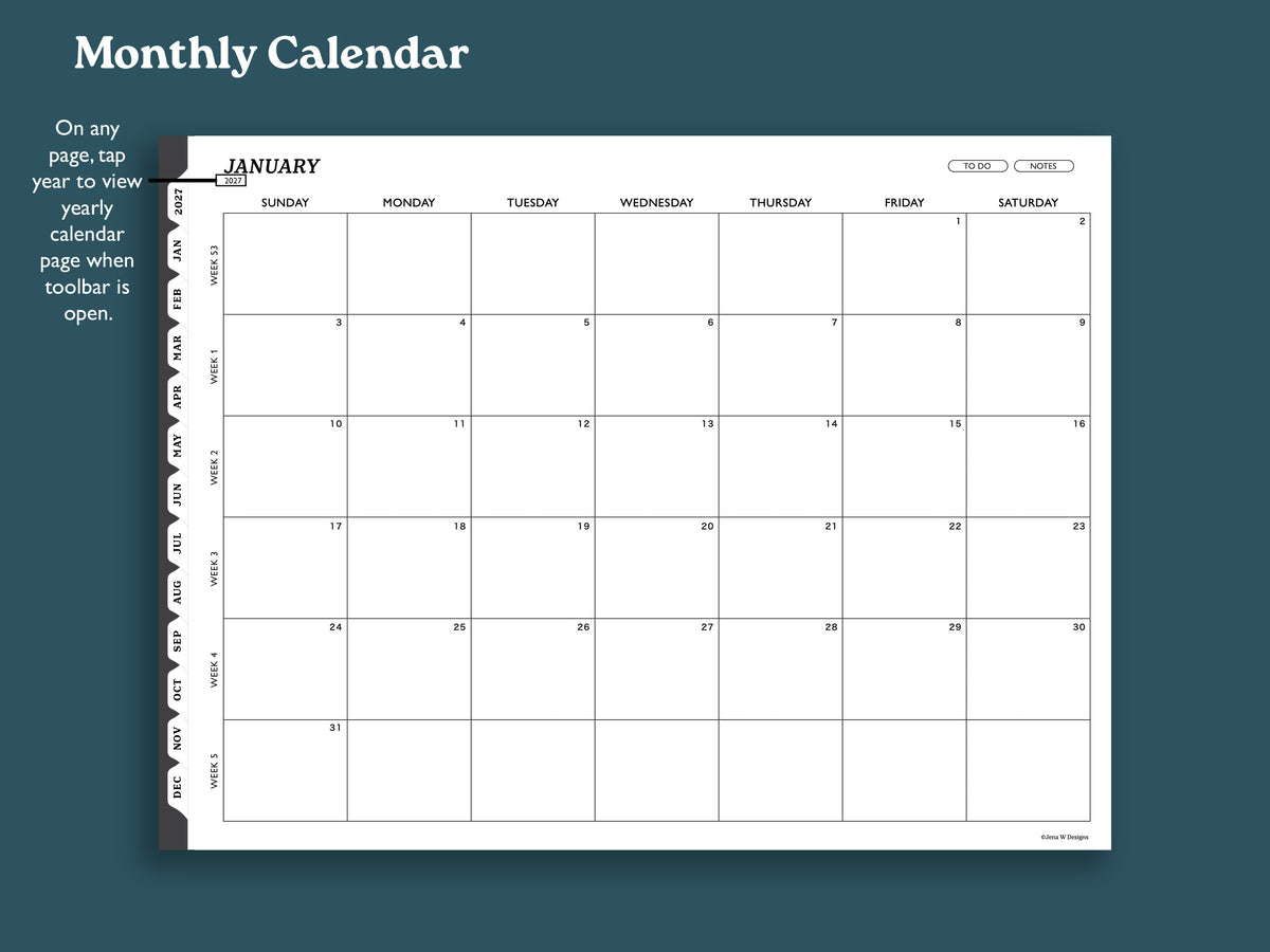 2027 Monthly Planner with To Do Lists | Landscape Planner for reMarkable 2, Paper Pro, & Paper Pure
