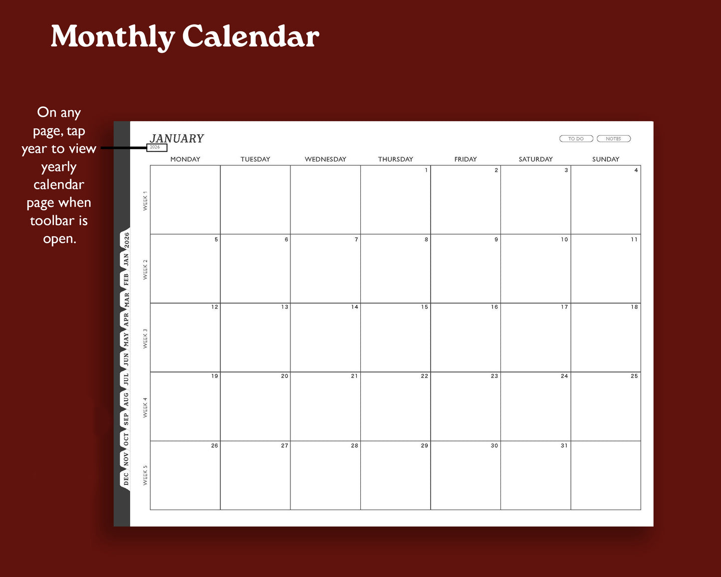 2026 Digital Planner for Kindle Scribe | Landscape Monthly Agenda
