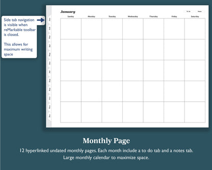 Undated Monthly Planner with To Do Lists | Landscape Planner for e-ink Devices