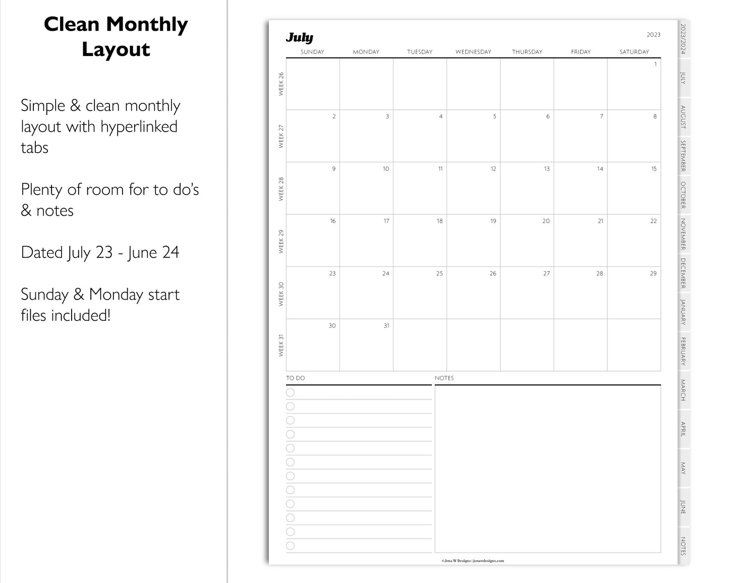 2023 2024 Mid Year Monthly Digital Planner | Simple Minimal