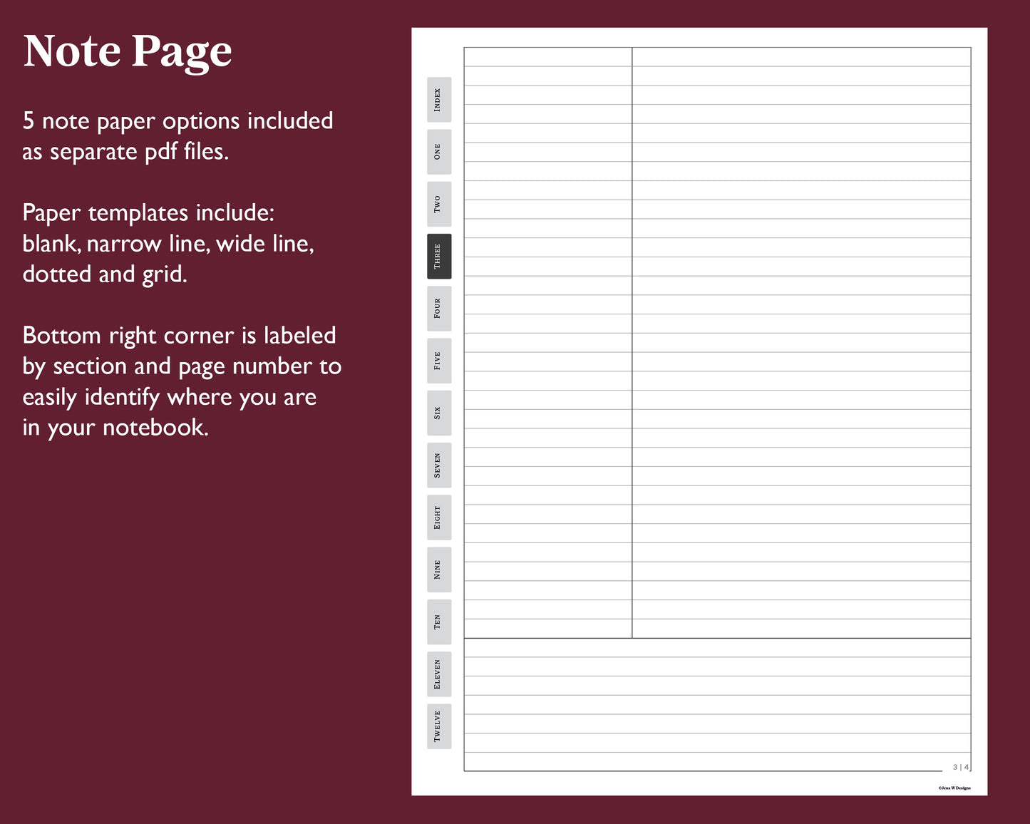 12 Section Cornell Notebook | for Supernote