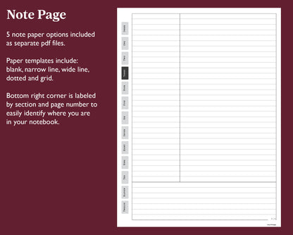 12 Section Cornell Notebook | for Supernote