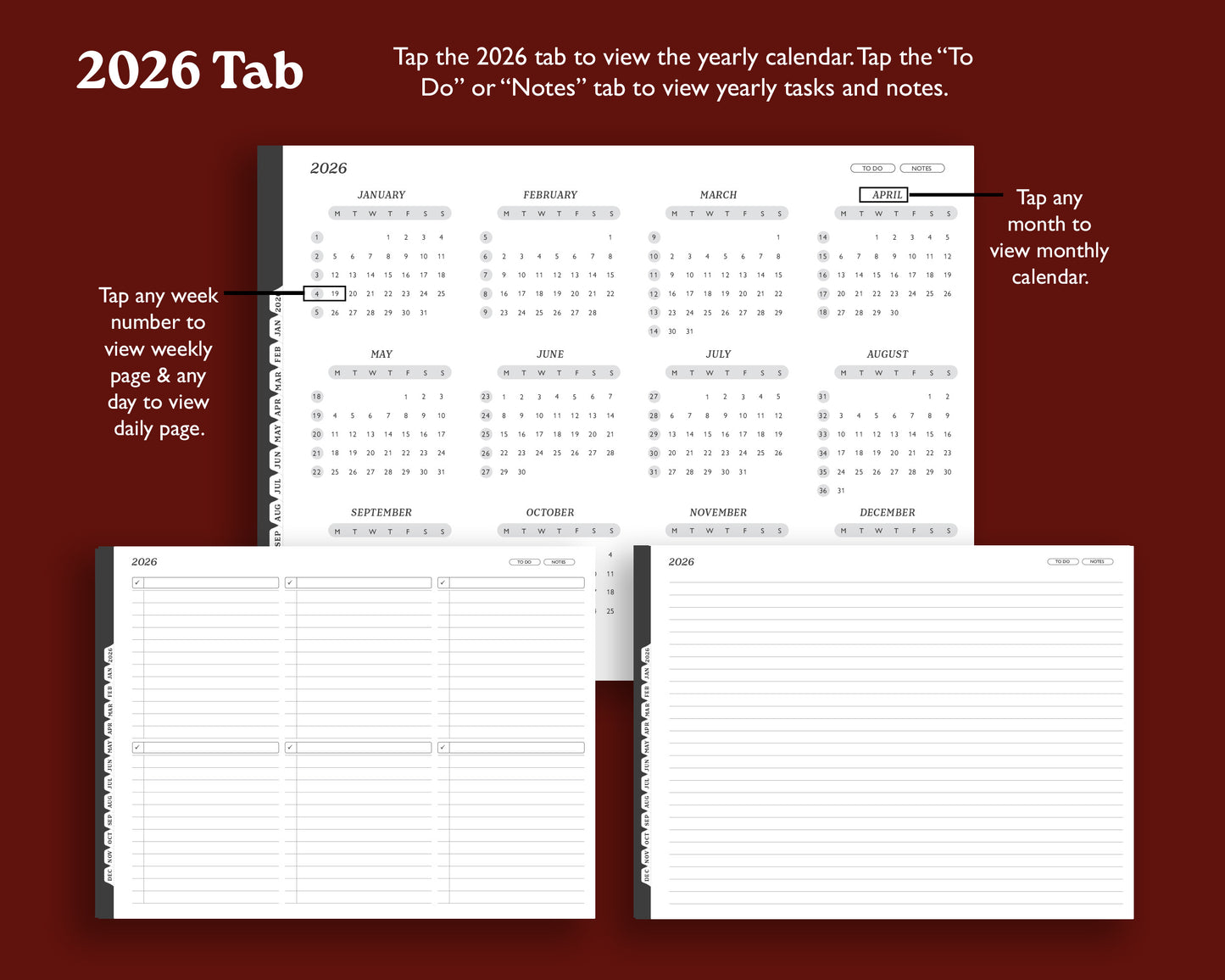 2026 Digital Planner for Kindle Scribe | Landscape Monthly Weekly Agenda