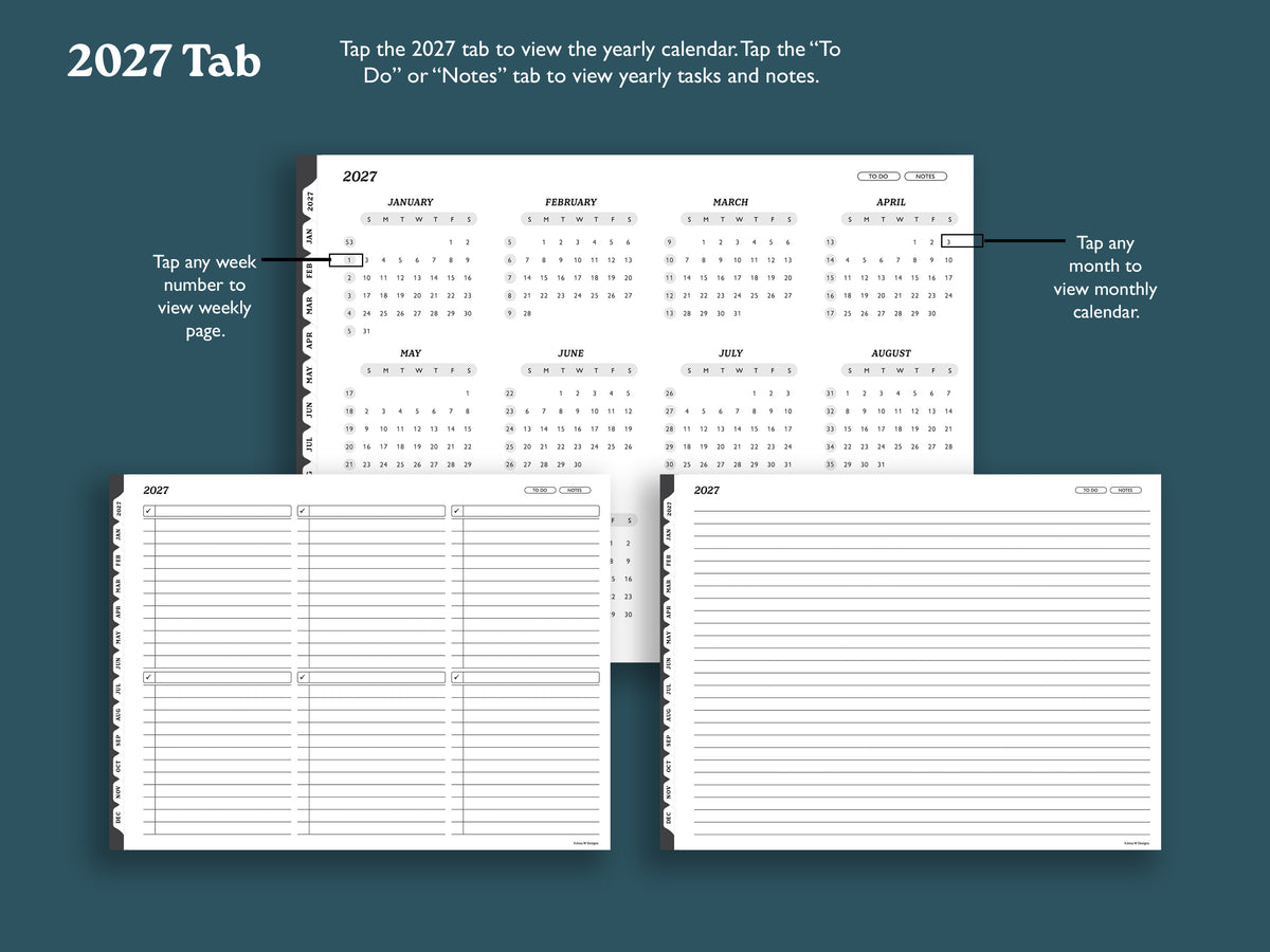 2027 Hourly Weekly Planner | Landscape Planner for reMarkable 2, Paper Pure, Paper Pro