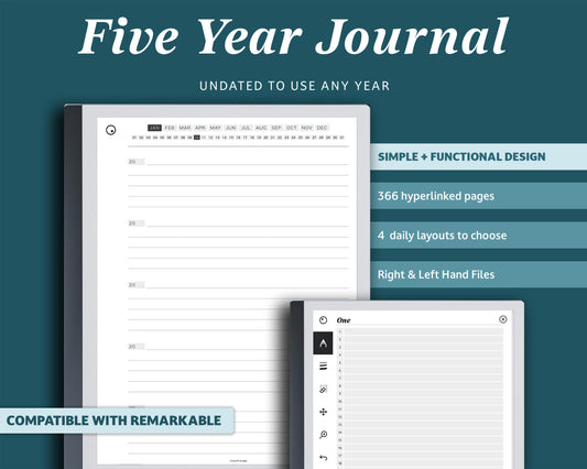365 Daily Five Year Digital Journal | for e-ink Devices