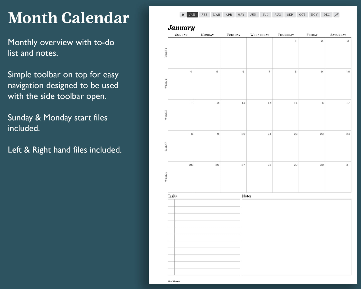 2026 Monthly Planner | for reMarkable