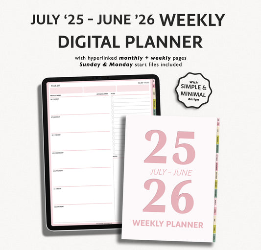 2025 2026 Mid Year Weekly Planner | Minimal Modern Simple Agenda