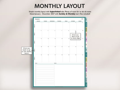 2027 Dated Daily Digital Planner – for iPad & Android Tablets
