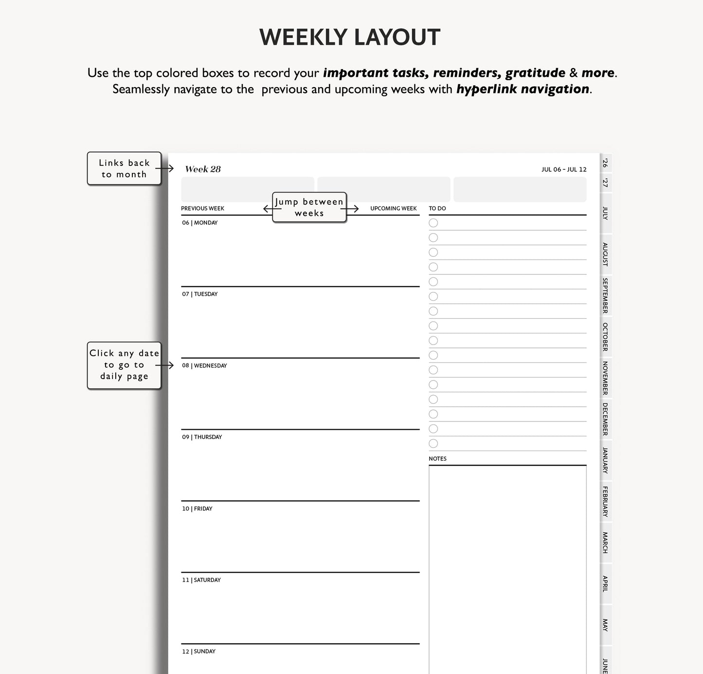 2026 2027 Mid Year Weekly Planner | Minimal Modern Simple Agenda