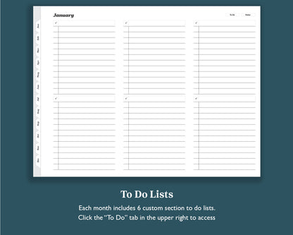 Undated Monthly Weekly Planner with To Do Lists | for e-ink Devices
