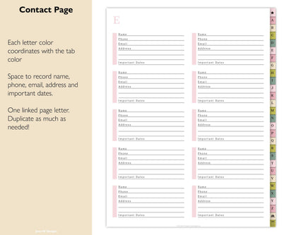 Digital Address Book | Hyperlinked PDF Contact Book - Jena W Designs