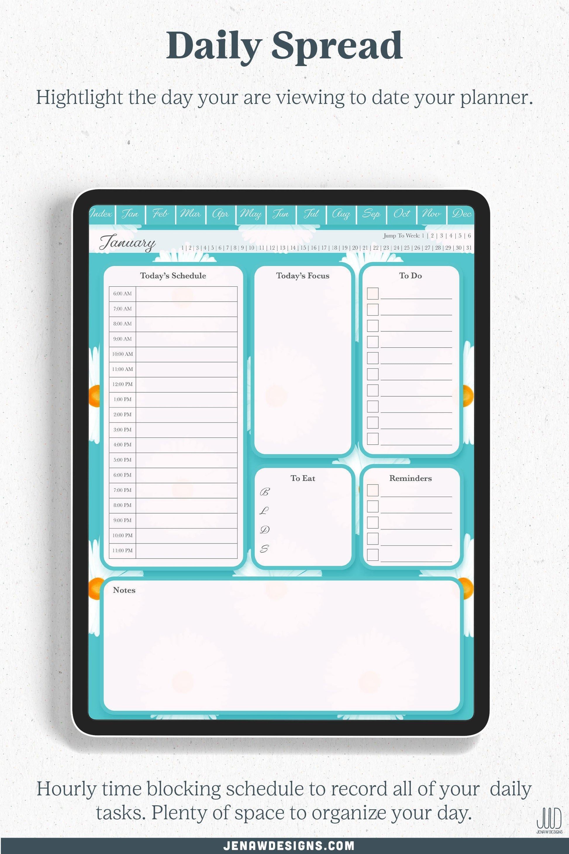 Undated Digital Planner | Vibrant Daisy Collection - Jena W Designs
