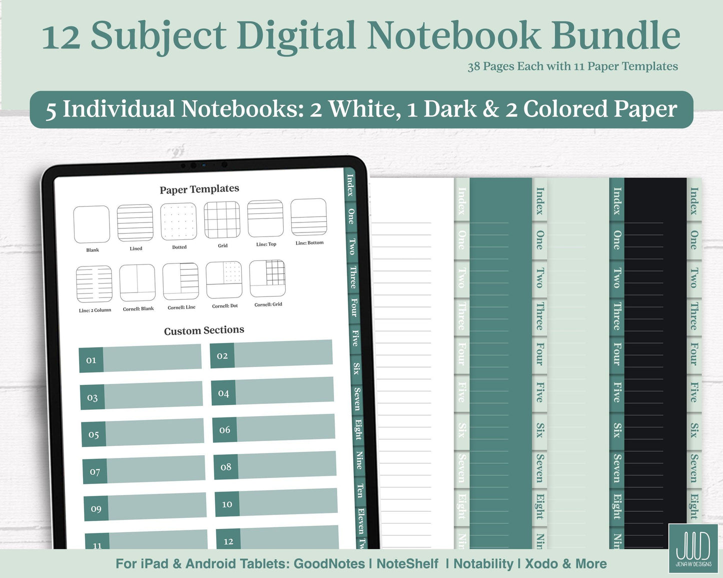 12 Subject Notebook Bundle | White, Colored and Dark Mode Notebook Bundle - Jena W Designs