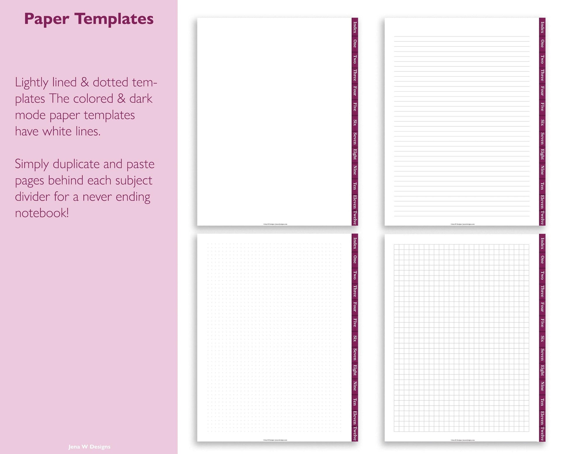 12 Subject Notebook Bundle | White, Colored and Dark Mode Notebook Bundle - Jena W Designs